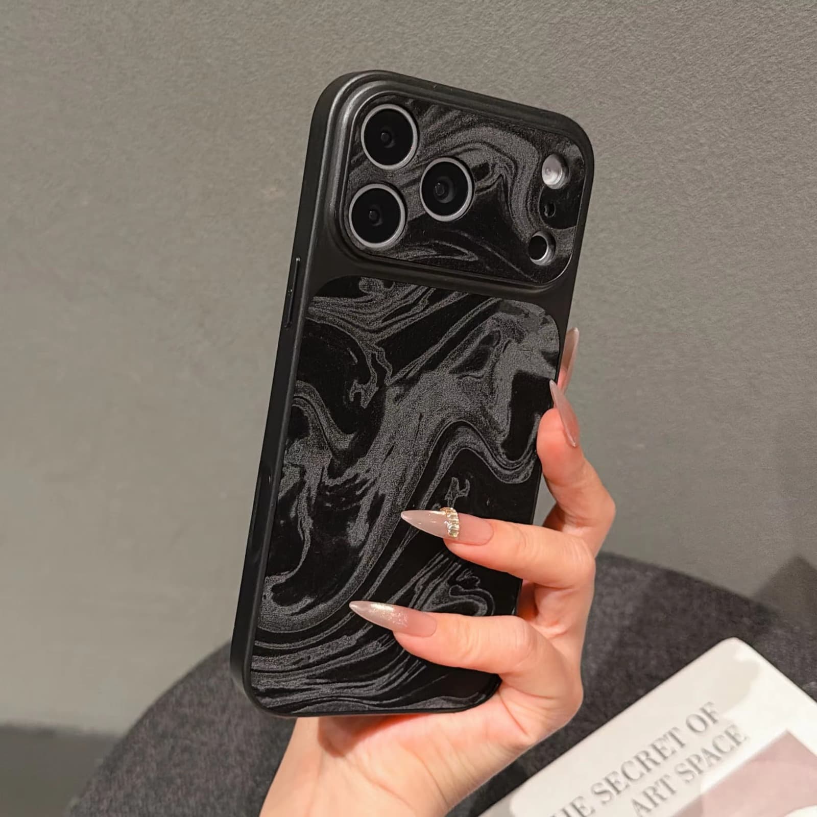 Luxury Black Marble Texture Case for iPhone with Integrated Lens Guard